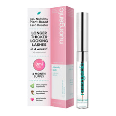 NuOrganic Cosmic Lash Serum bottle highlighting growth-promoting formula