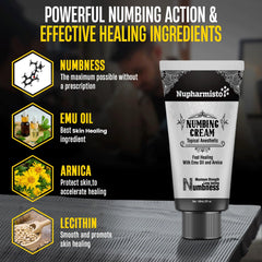 Nupharmco Crema Adormecedora 60ml: textura ligera para uso rápido.