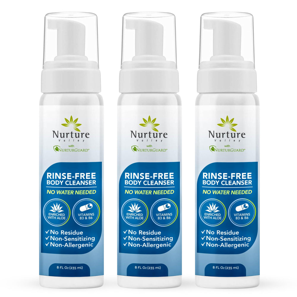 Nurture Valley rinse-free cleanser bottle for easy waterless cleansing