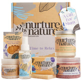 Nurture by Nature Botanicals self-care gift set box showcasing six spa items for a calming at-home retreat.