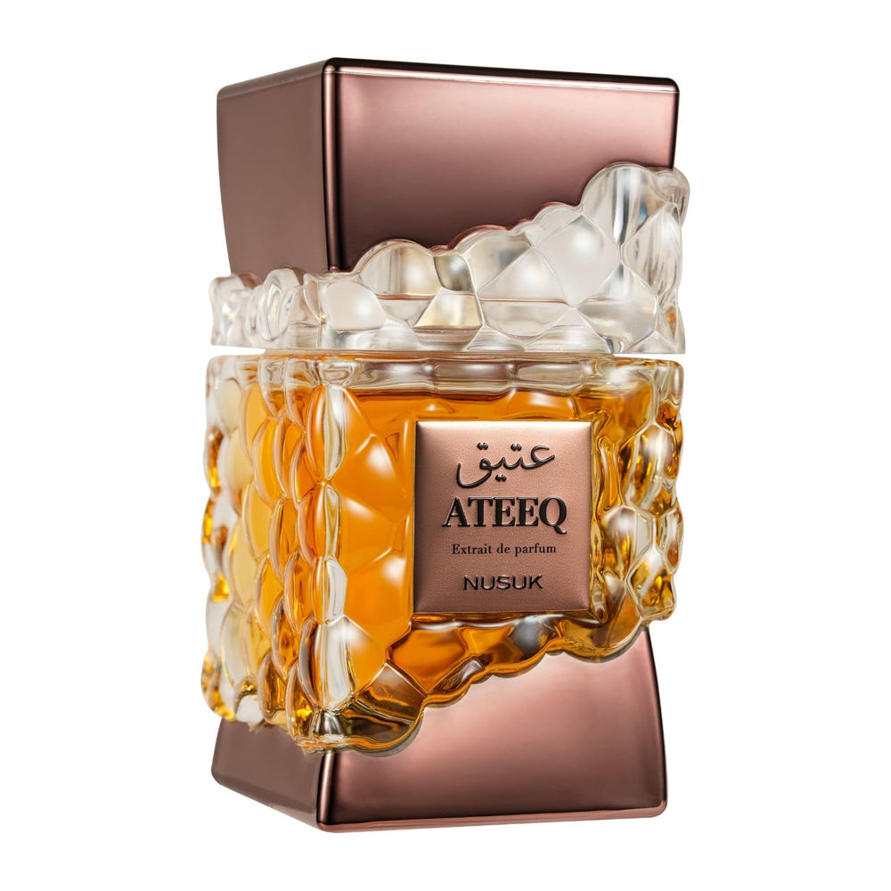 Nusuk Ateeq bottle front showing bold citrus-spice opening for confident daily wear