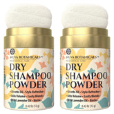 Nuva Botanicals non-aerosol dry shampoo powder bottle with lavender for quick refresh on the go.
