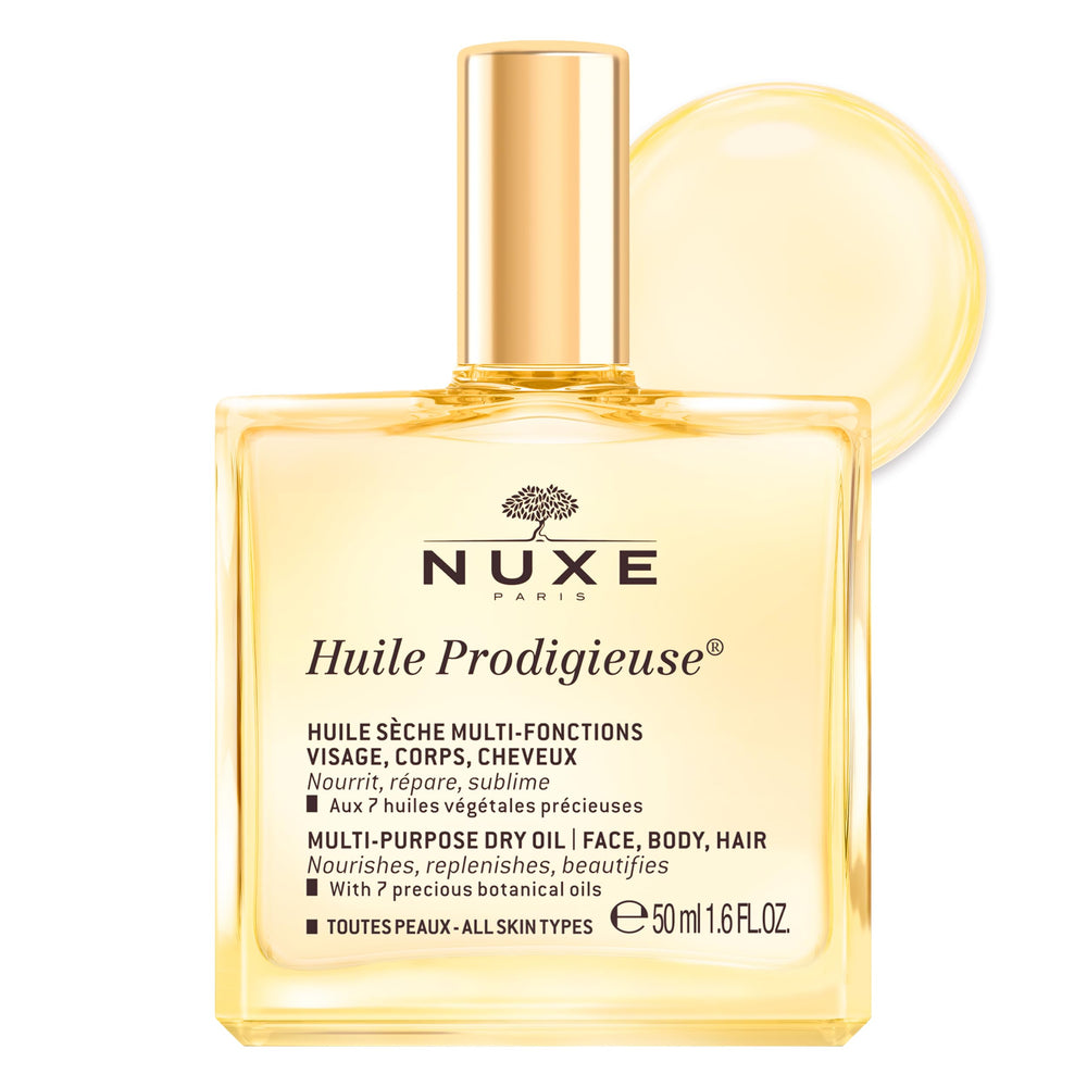 Nuxe Huile Prodigieuse bottle pour boosts radiant hydration on skin