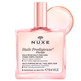 Nuxe Huile Prodigieuse Floral bottle shows multi-use hydration for skin, hair, and body.