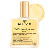 Nuxe Huile Prodigieuse Riche bottle pouring oil for nourishing skin