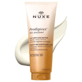 Nuxe Prodigieux Beautifying Body Lotion bottle shows satin finish, ideal for daily hydration