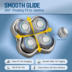 NXPPYY Pro 4 replacement head in silver pro suitable for wet and dry use