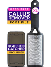 NYK1 MegaFile rustproof foot file with catcher for mess-free callus removal.