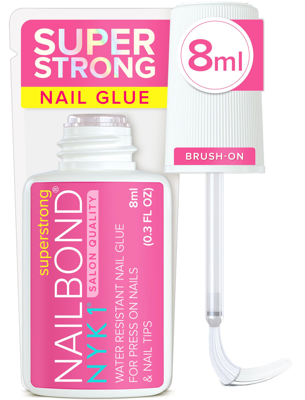 NYK1 NailBond brush-on glue 8ml bottle, quick-drying and durable for press-on nails.