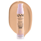 NYX Bare With Me Concealer Serum ofrece hidratación 24h con acabado natural.
