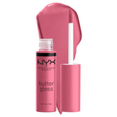 NYX Butter Gloss Angel Food Cake swatch shows creamy mauve shade for everyday wear