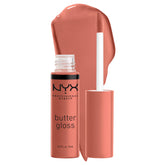 NYX Butter Gloss Bit Of Honey bottle with a glossy peach-nude shine