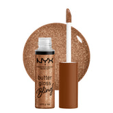 NYX Butter Gloss Bling bottle close-up showing a shiny, non-sticky finish.