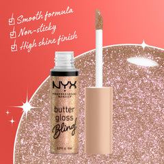 NYX Butter Gloss Bling diamond shine adds subtle sparkle to lips