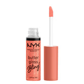 NYX Butter Gloss Bling ice shine on lips for a high-shimmer look.