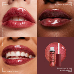 Wand applicator of NYX Butter Gloss Bling delivers creamy color.