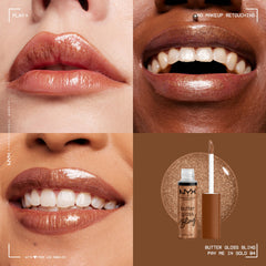 NYX Butter Gloss Bling wand used for precise lip shimmer application.