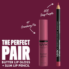 NYX Butter Gloss Cranberry Pie on lips for kissable shine
