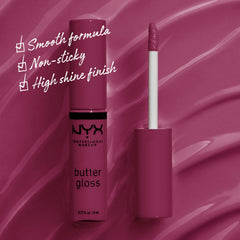 NYX Butter Gloss Cranberry Pie swatches show sheer to medium coverage