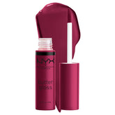 NYX Butter Gloss Devils Food Cake packaging displaying premium, non-sticky lip gloss.