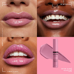Close-up of NYX Butter Gloss Eclair for kissable lips.