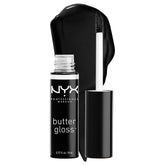 NYX Butter Gloss Licorice Black close-up with a smooth, non-sticky finish.