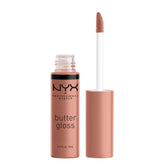 NYX Butter Gloss Madeleine tube close-up highlighting creamy, non-sticky shine.