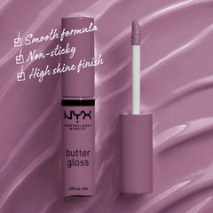 NYX Butter Gloss Marshmallow on lips adds non-sticky shine and kissable feel