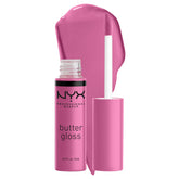 NYX Butter Gloss Merengue pink lilac bottle with soft, non-sticky shine.