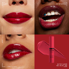 Close-up of the NYX Butter Gloss Red Velvet applicator for smooth application
