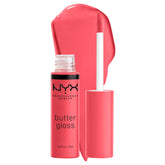 NYX Butter Gloss Sorbet tube in vibrant coral for effortless shine