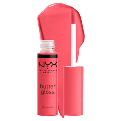 NYX Butter Gloss Sorbet tube in vibrant coral for effortless shine