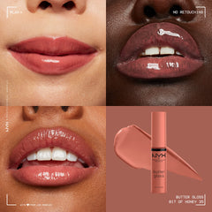 NYX Butter Gloss wand application close-up demonstrates smooth, non-sticky glide