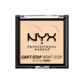 NYX Can't Stop Won't Stop Polvo compacto mate tono Light para acabado suave y natural.