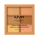 NYX Conceal Correct Contour Palette Medium swatches demonstrate six shade options for color correction and blending.