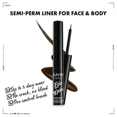 NYX Epic Wear Liquid Liner tono marrón, versátil para looks naturales o definidos.