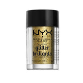 NYX Face & Body Glitter Gold pot adds radiant sparkle to skin for festive looks.