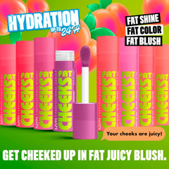 NYX Fat Cheeks Liquid Blush shows a dewy finish with buildable coverage.