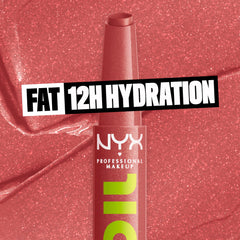 Swatches of NYX Fat Oil Slick Click in 12 buildable vegan shades.
