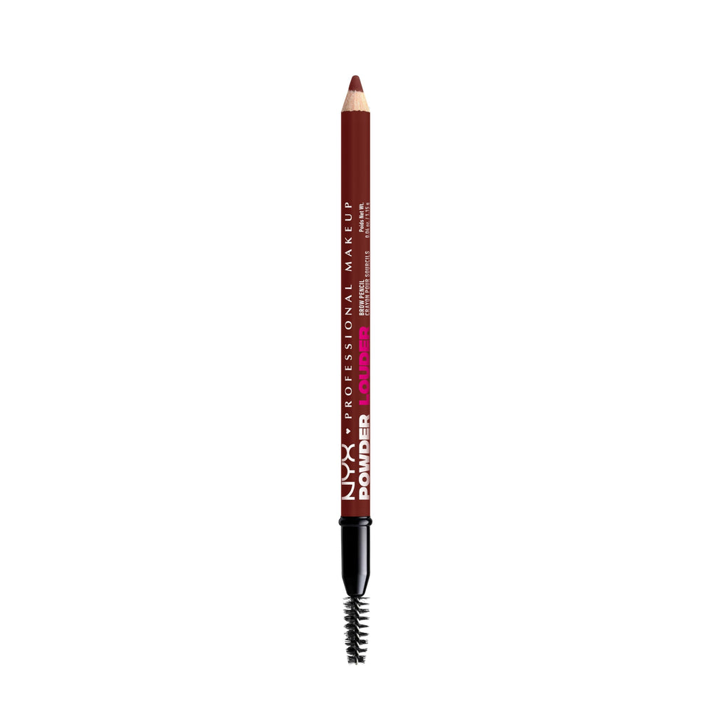 NYX Powder Louder Brow Pencil packaging shot highlights shade and vegan formula.