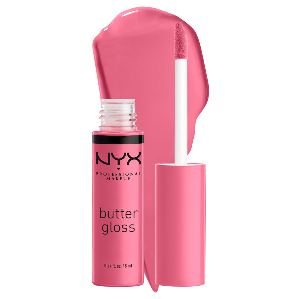 NYX Butter Gloss Vanilla Cream Pie tube front showing creamy mauve shade for everyday lips