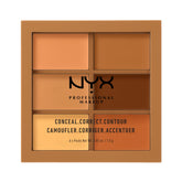 NYX Conceal Correct Contour Palette Deep swatches show six color-correcting shades for tailored coverage.