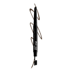 NYX Professional Makeup: ceja definida con pomada y lápiz marrón ceniza, acabado suave.