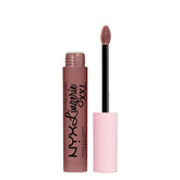 NYX Lip Lingerie XXL Unhooked, tono beige gris, acabado mate duradero.