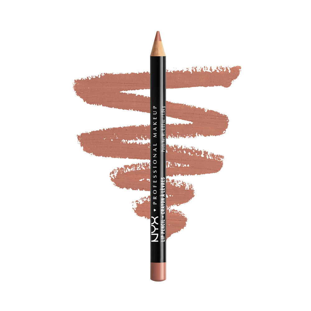 NYX Slim Lip Pencil Peakaboo Neutral close-up shows precise definition and creamy glide.