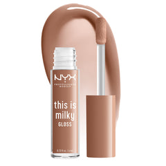 NYX This Is Milky Gloss packaging closeup shows sleek tube and branding for easy shopping.