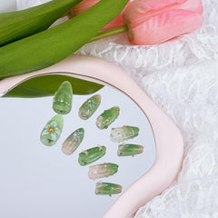 NZRAESTRS green press-on nails with butterfly design for stylish everyday wear