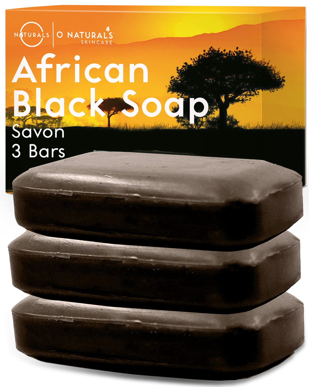 O NATURALS Conjunto de jabón negro africano para piel limpia y suave.