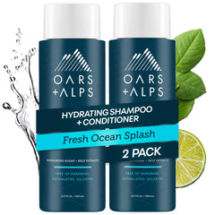 Oars + Alps men's shampoo-conditioner set packaging highlights premium design for gifting.