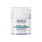 Obagi Medical Retinol and PHA Refining Night Cream bottle on vanity for overnight renewal